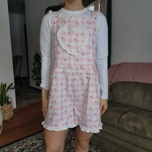 Hot Topic Sweet Society Strawberry Gingham Ruffle Shortalls Size XL